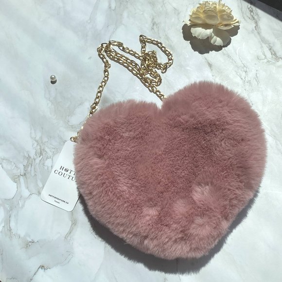 Hc Boutique Design Cute Women Heart Shape Winter Fur Crossbody Bag - Picture 2 of 5